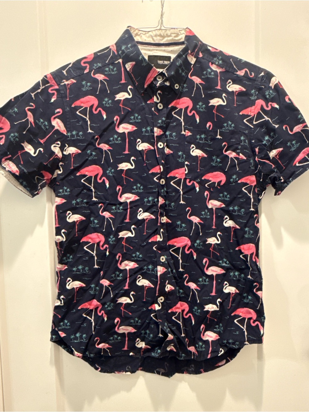 Sunrise Kingdom Navy Flamingo Print Short-Sleeve Shirt